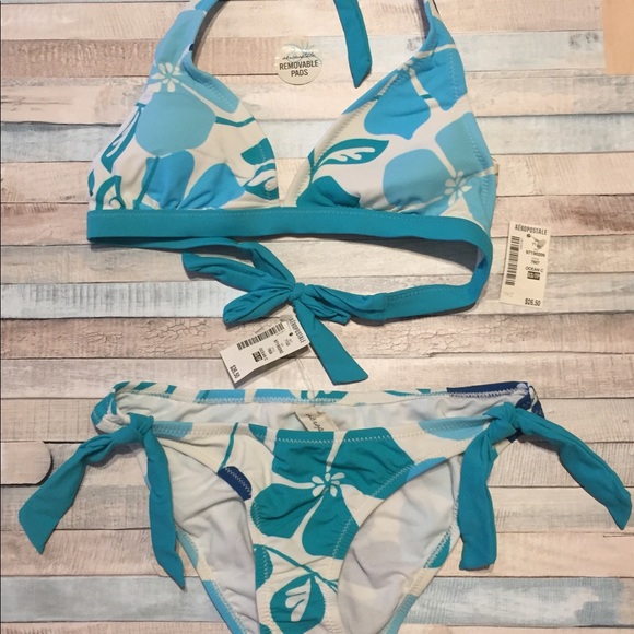 NWT Aeropostale Hawaiian Aqua Floral Print Bikini - Picture 1 of 6